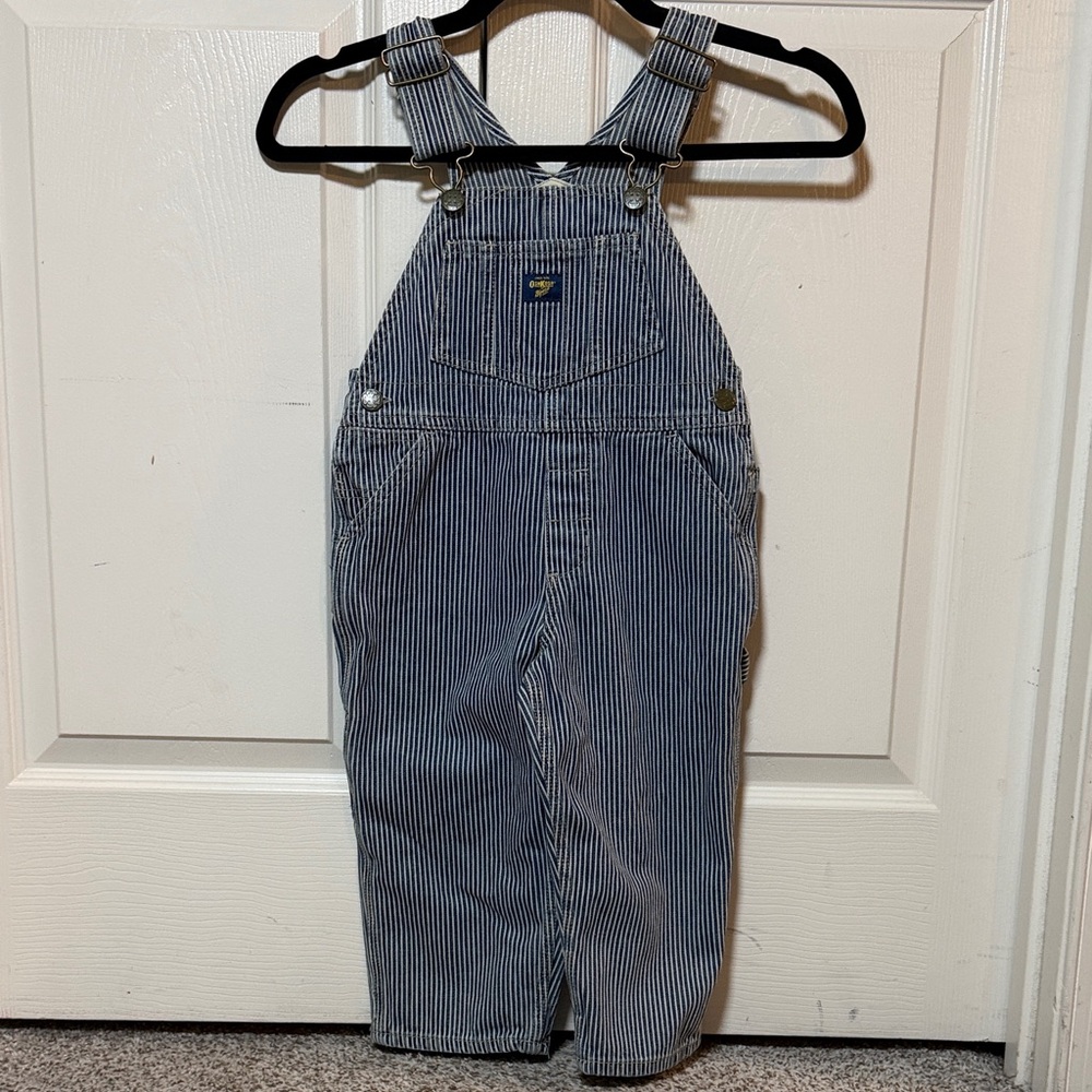 Oshkosh Striped Denim Conductor Overalls with Adjustable Straps. Size 3T